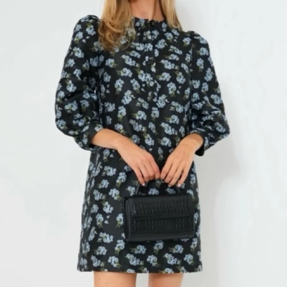 Pomander Place Black & Blue Embroidered Floral Samantha Mini Dress, Sz M - Picture 1 of 14